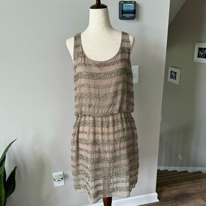 NWT! 5/48 Sequins Chiffon Scoop Neck Dress - Beige and Silver